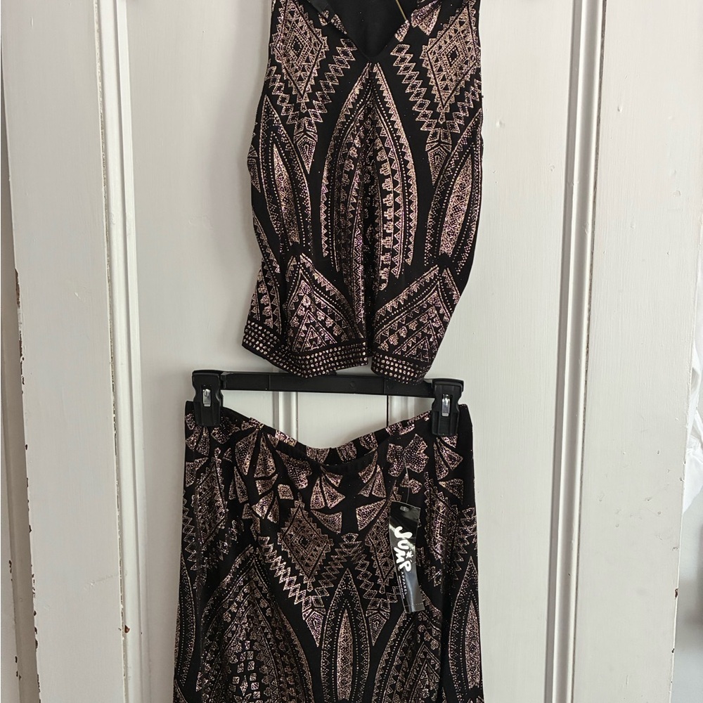 Black and Pink Patterned Two-Piece Set